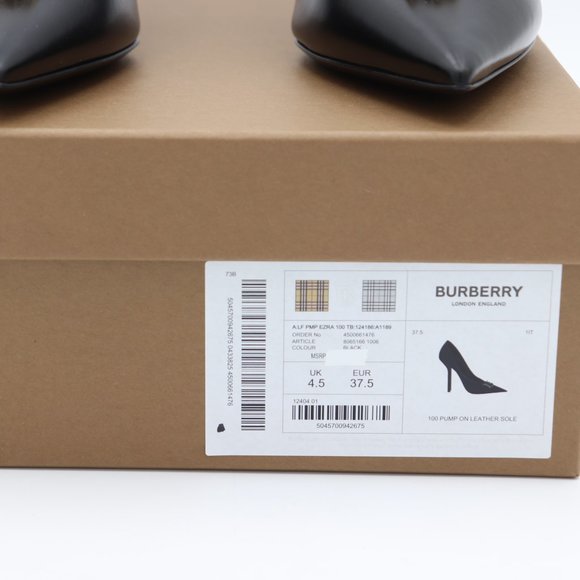 NIB Burberry Ezra Black Leather Monogram Point-Toe Pumps Heels - Picture 12 of 12